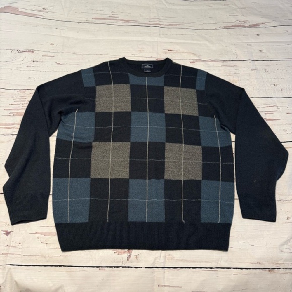 Dockers Men’s Plaid Crewneck Sweater – Size L – Blue Gray Check Knit